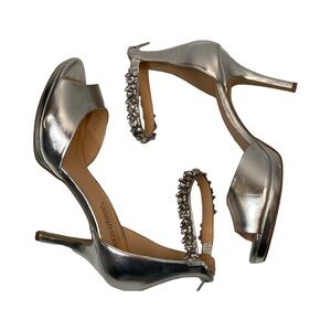 Badgley Mischka American Glamour Heels Silver Rhinestone Ankle Strap Size 9